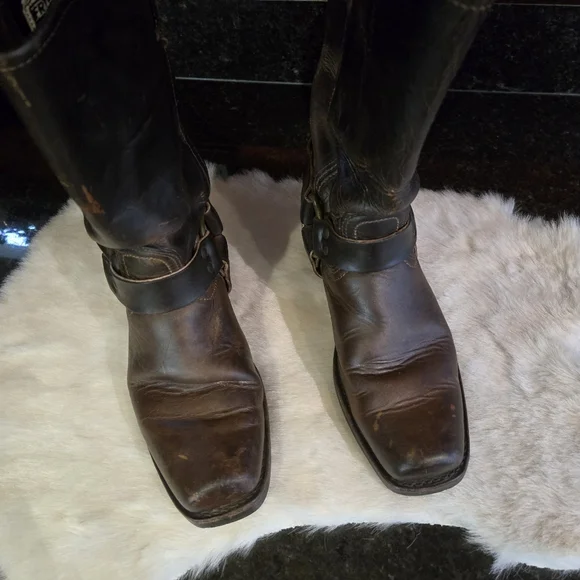 Frye Brown Leather Harness Boots 12R Size 9 Motercycle Boho Western Cowgirl - Picture 5 of 16